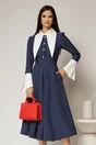 Rochie midi bleumarin cu buline mici si guler ascutit, 1, dyfashion.ro