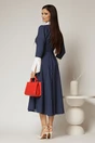 Rochie midi bleumarin cu buline mici si guler ascutit, 2, dyfashion.ro