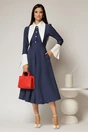 Rochie midi bleumarin cu buline mici si guler ascutit, 3, dyfashion.ro