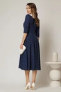 Rochie midi bleumarin cu buline si guler amplu croi clos, 2, dyfashion.ro