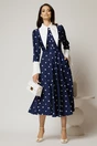 Rochie midi bleumarin cu buline si guler ascutit, 3, dyfashion.ro