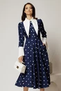 Rochie midi bleumarin cu buline si guler ascutit, 1, dyfashion.ro