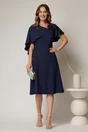 Rochie midi bleumarin cu croi in clini si detaliu floral la bust, 3, dyfashion.ro