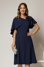 Rochie midi bleumarin cu croi in clini si detaliu floral la bust, 1, dyfashion.ro
