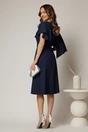 Rochie midi bleumarin cu croi in clini si detaliu floral la bust, 2, dyfashion.ro