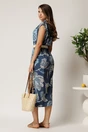 Rochie midi bleumarin cu imprimeu bleu din tencel cu elastic si curea in talie, 2, dyfashion.ro