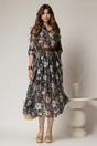 Rochie midi bleumarin cu imprimeuri din tencel, 3, dyfashion.ro