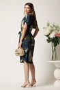 Rochie midi bleumarin cu imprimeuri kaki si cordon in talie, 2, dyfashion.ro