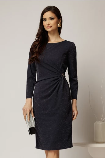 Rochie midi bleumarin cu lurex si detaliu pe talie