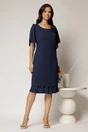 Rochie midi bleumarin de ocazie cu accesoriu floral detasabil si decolteu rotund, 3, dyfashion.ro