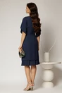 Rochie midi bleumarin de ocazie cu accesoriu floral detasabil si decolteu rotund, 2, dyfashion.ro