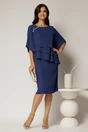 Rochie midi bleumarin de ocazie cu croi drept si perle la decolteu, 3, dyfashion.ro