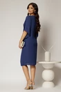 Rochie midi bleumarin de ocazie cu croi drept si perle la decolteu, 2, dyfashion.ro