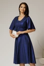 Rochie midi bleumarin de ocazie din voal cu sidef si decolteu in V, 1, dyfashion.ro