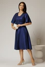 Rochie midi bleumarin de ocazie din voal cu sidef si decolteu in V, 3, dyfashion.ro
