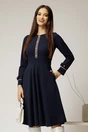Rochie midi bleumarin din crep cu nasturi si benzi pe bust, 1, dyfashion.ro
