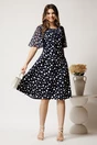Rochie midi bleumarin din lycra in clini cu buline asimetrice, 3, dyfashion.ro