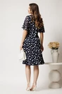 Rochie midi bleumarin din lycra in clini cu buline asimetrice, 2, dyfashion.ro