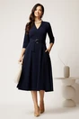 Rochie midi bleumarin din stofa cu cordon in talie, 2, dyfashion.ro