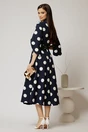 Rochie midi bleumarin din stofa in clos cu buline mari si curea in talie, 2, dyfashion.ro