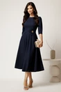 Rochie midi bleumarin din stofa in clos cu floare in talie, 2, dyfashion.ro