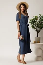 Rochie midi bleumarin din tencel cu croi drept si cordon in talie, 3, dyfashion.ro