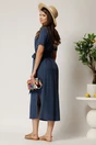 Rochie midi bleumarin din tencel cu croi drept si cordon in talie, 2, dyfashion.ro