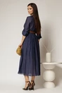 Rochie midi bleumarin din tencel si curea maro in talie, 2, dyfashion.ro