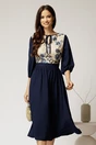 Rochie midi bleumarin din triplu voal in clos cu bust bej din dantela, 5, dyfashion.ro