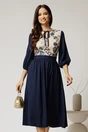 Rochie midi bleumarin din triplu voal in clos cu bust bej din dantela, 1, dyfashion.ro