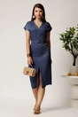 Rochie midi bleumarin din viscoza cu aspect sidefat si curea in talie, 3, dyfashion.ro