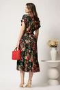 Rochie midi bleumarin din viscoza in clos cu flori fucsia si cordon in talie, 2, dyfashion.ro