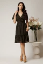 Rochie midi bleumarin din voal cu buline galbene si volane, 2, dyfashion.ro