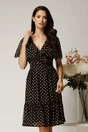Rochie midi bleumarin din voal cu buline galbene si volane, 1, dyfashion.ro