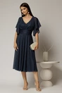 Rochie midi bleumarin din voal cu sclipici si decolteu in V, 3, dyfashion.ro