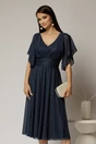 Rochie midi bleumarin din voal cu sclipici si decolteu in V, 1, dyfashion.ro