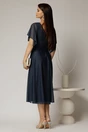Rochie midi bleumarin din voal cu sclipici si decolteu in V, 2, dyfashion.ro