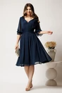 Rochie midi bleumarin din voal in clos, 3, dyfashion.ro