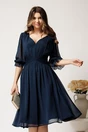 Rochie midi bleumarin din voal in clos, 1, dyfashion.ro