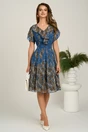 Rochie midi bleumarin din voal in clos cu animal print, 4, dyfashion.ro