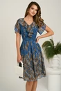 Rochie midi bleumarin din voal in clos cu animal print, 1, dyfashion.ro