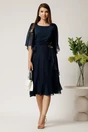 Rochie midi bleumarin din voal in clos cu broderie florala pe talie, 3, dyfashion.ro