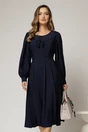 Rochie midi bleumarin din voal plin cu volanase la bust, 1, dyfashion.ro