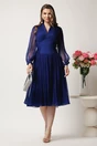 Rochie midi bleumarin in clos din matase naturala- Leonard Collection, 3, dyfashion.ro