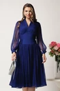 Rochie midi bleumarin in clos din matase naturala- Leonard Collection, 1, dyfashion.ro