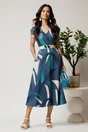 Rochie midi bleumarin in clos din tencel cu imprimeu albastru si curea in talie, 3, dyfashion.ro