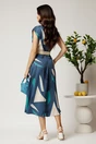 Rochie midi bleumarin in clos din tencel cu imprimeu albastru si curea in talie, 2, dyfashion.ro