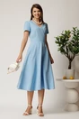 Rochie midi blue din voal in clos cu decolteu petrecut, 3, dyfashion.ro