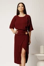 Rochie midi bordo cambrata din triplu voal cu funda si accesoriu pe fusta, 1, dyfashion.ro