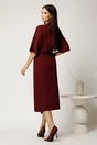 Rochie midi bordo cambrata din triplu voal cu funda si accesoriu pe fusta, 2, dyfashion.ro